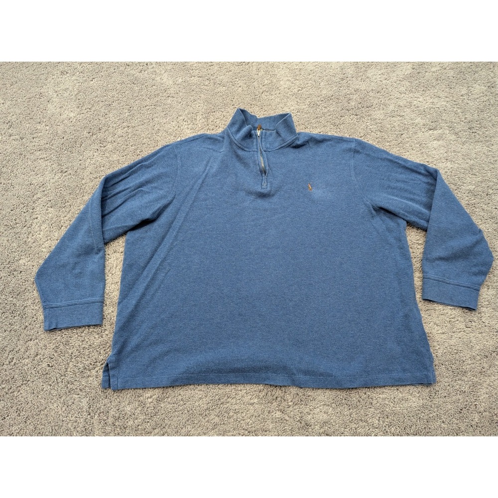 Polo Ralph Lauren‎ Sweatshirt Mens XXL Pullover Estate Rib Blue 1/4 Zip